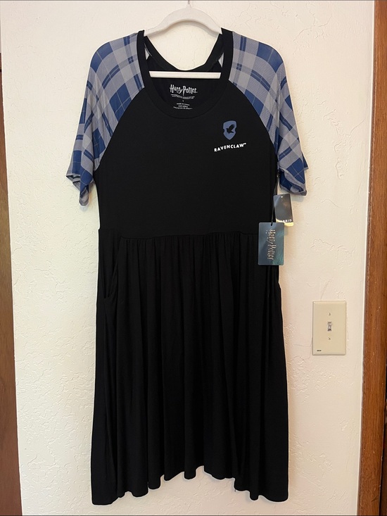 torrid Dresses & Skirts - torrid Black Midi Dress with Blue Plaid Raglan Sleeves